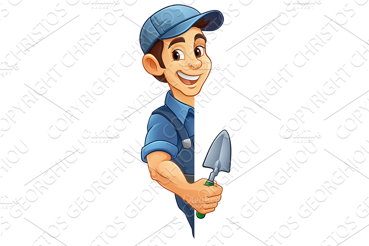Bricklayer Mascot Tool Mason, a Person Illustration by Christos Georghiou