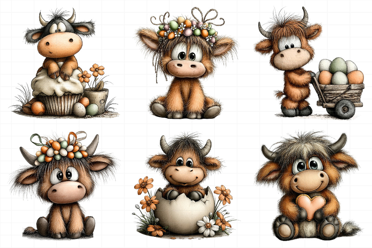 Whimsical Easter Highland Cow Clipar, an Illustration by Daily.Designs (Photo 7 of 8)