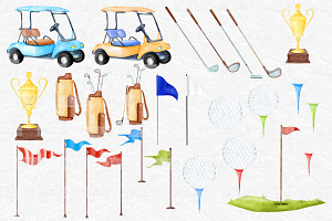 Watercolor Golf Clipart Set