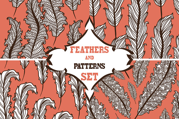8 Feather Seamless Patterns preview 5