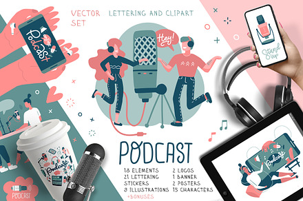 Podcast – vector cliparts set