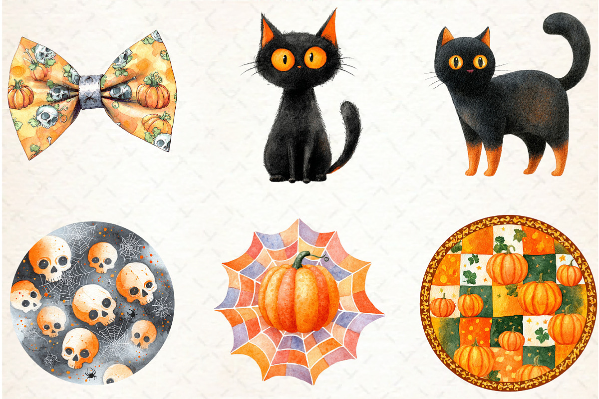 Halloween Patchwork Clipart PNG, an Illustration by Libby Wishes (Photo 3 of 7)