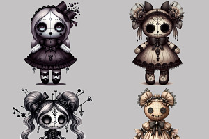 Lolita Goth Style Voodoo Doll PNGs