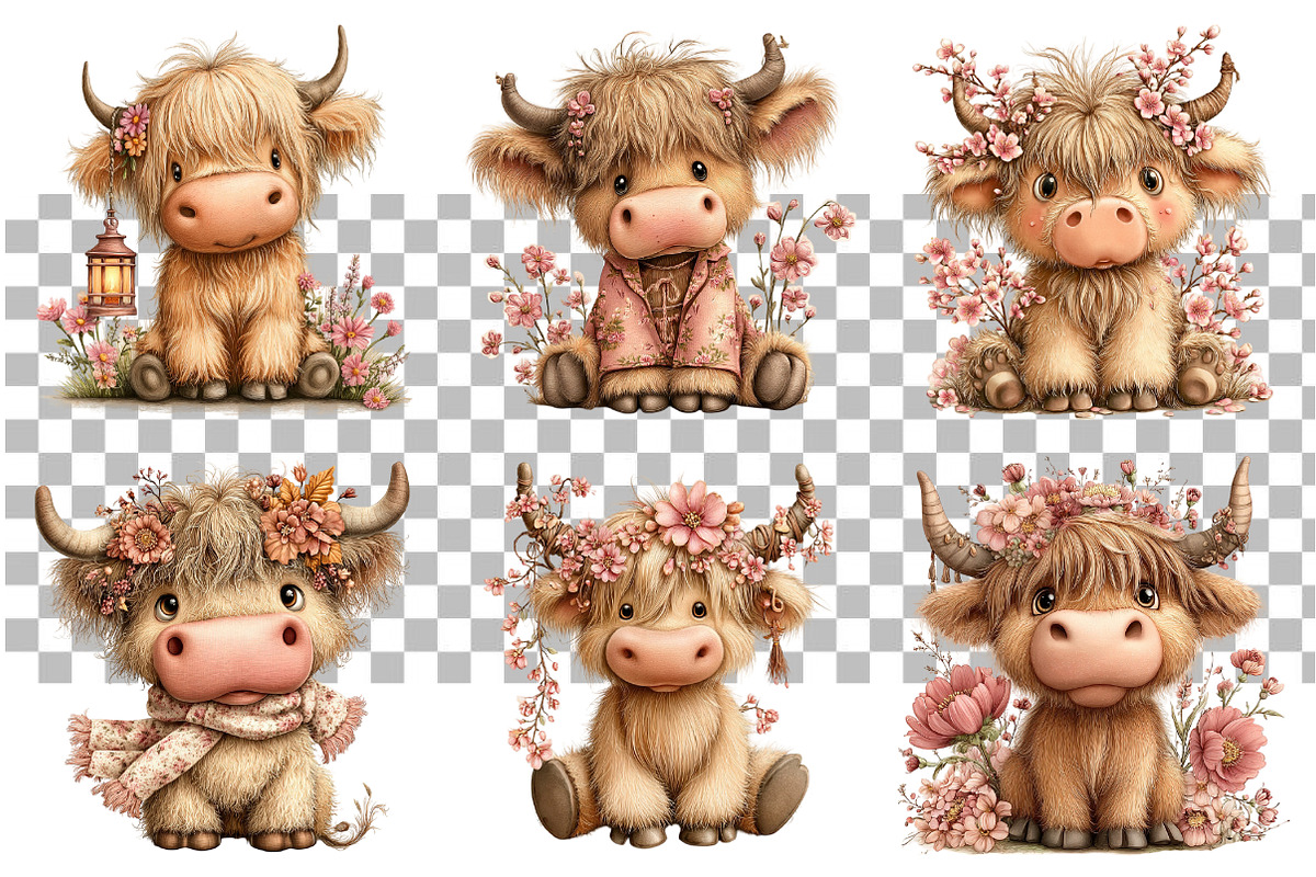 Whimsical Highland Cow Clipart PNG, a Seasonal Illustration by Daily.Designs (Photo 3 of 5)