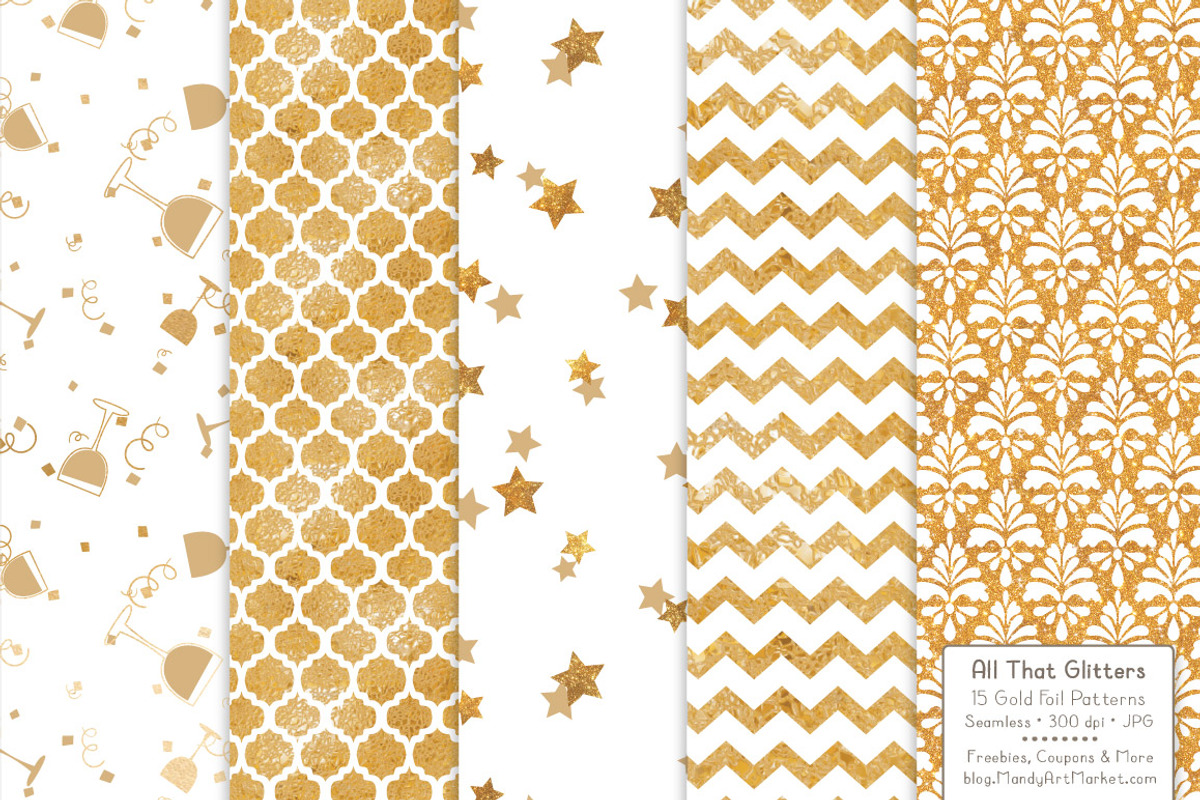 Gold Foil Digital Papers in White, a Pattern Graphic by Amanda Ilkov (Photo 4 of 4)