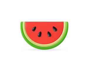 3d Slice of red watermelon with, a Food Illustration by ModVector