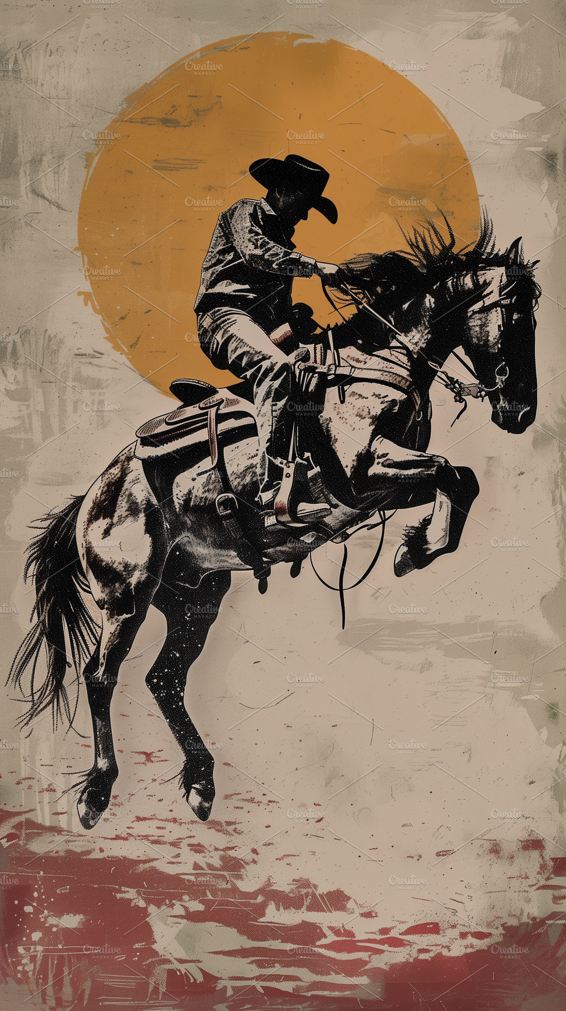 Cowboy bucking bronco horse, an Animal Photo by MistyDay
