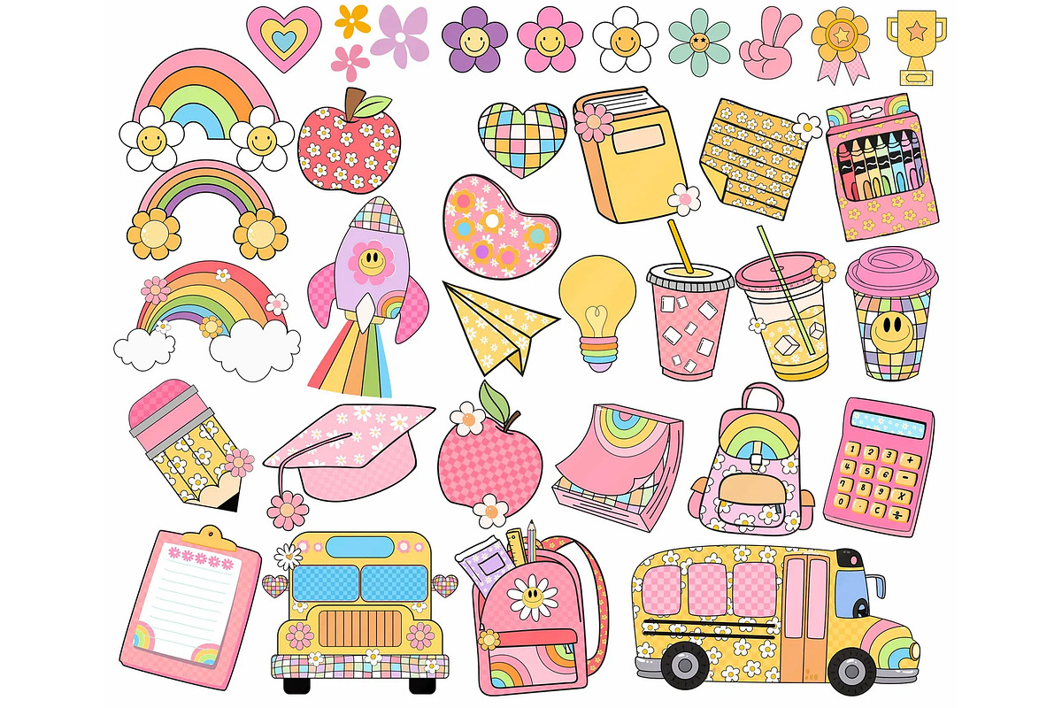 Retro Groovy School Clipart Bundle, a Graphic by RETROVIBZDESIGNS (Photo 4 of 4)