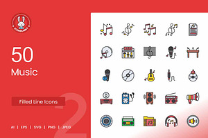 Music Filled Line Icons, an Icon by IconBunny
