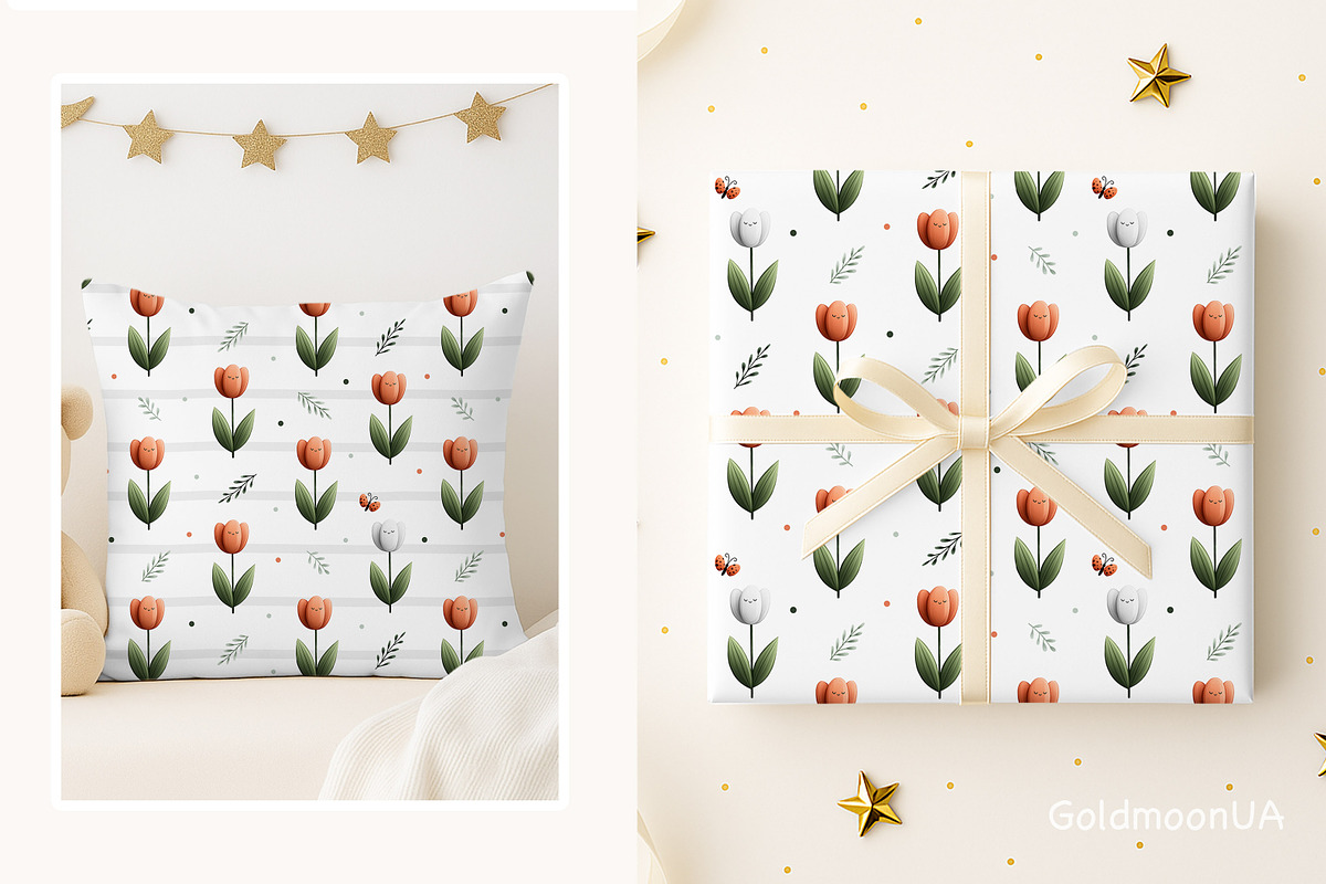 Tulip mood Patterns & Clipart, a Seasonal Illustration by GoldmoonUA (Photo 4 of 5)