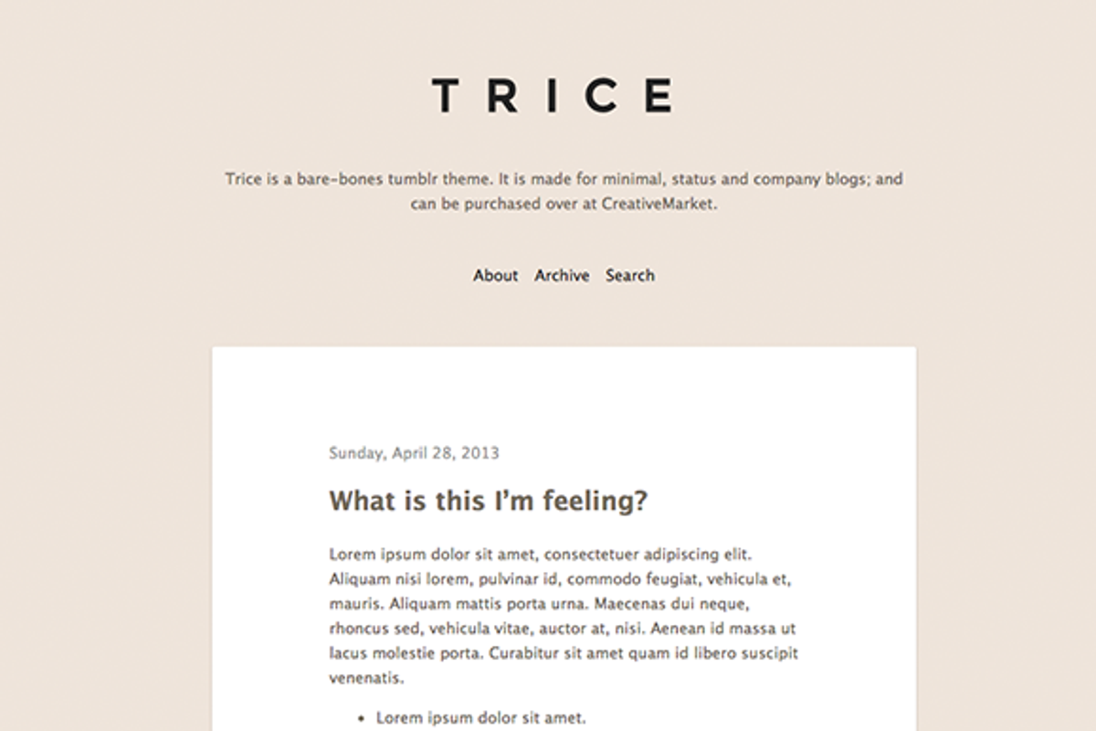 Trice ~ a minimal tumblr theme, a Websites & App Template by Fabian Schultz (Photo 2 of 4)