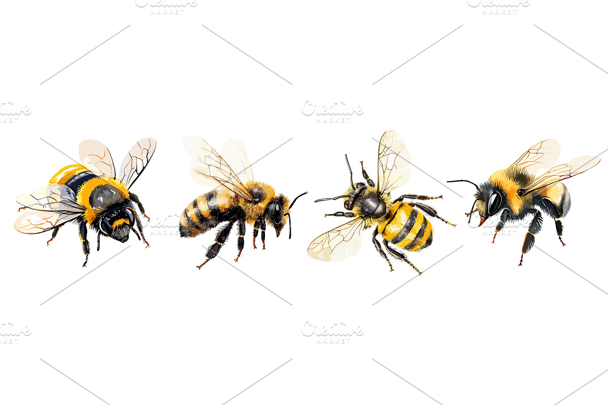 Honey bee set. Beehive bumblebee, an Object Illustration by Valerie Bodnar
