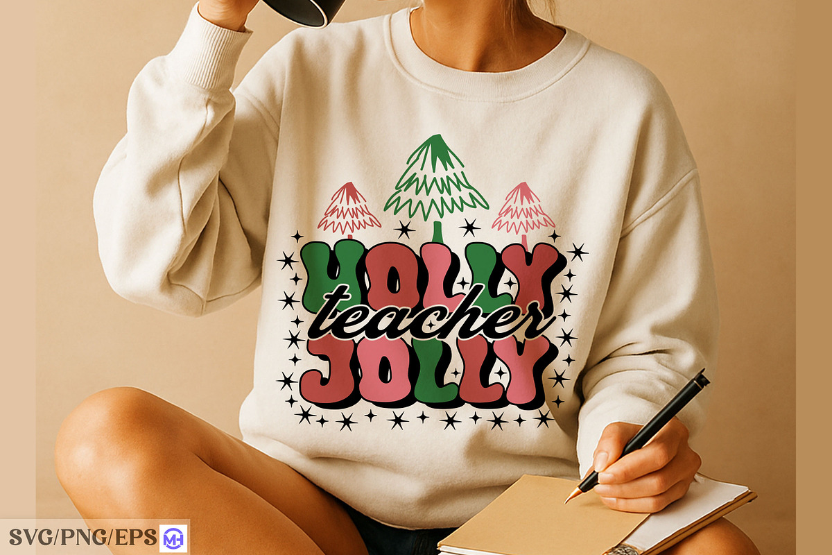 Holly Jolly Teacher Christmas SVG, a Graphic by mh_arif (Photo 1 of 4)