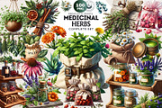 100 Medicinal Herbs clipart Set, a Decorative Illustration by ThatsDesignArt (Thumbnail 1 of 10)