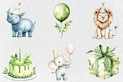 Watercolor Safari Birthday Clipart, a Seasonal Illustration by Rose Art (Thumbnail 3 of 4)