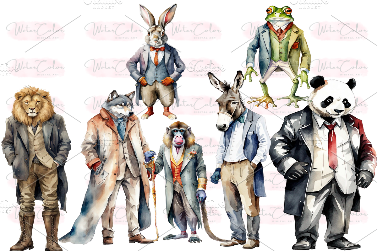 Dressed Animals Collection Clipart, an Animal Illustration by Watercolor Digital (Photo 5 of 7)