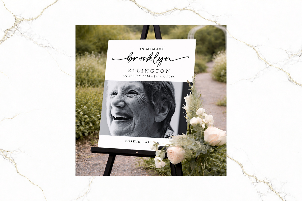 Funeral Welcome Sign B&W Canva FR004, a Poster Template by TyphoonStudio (Photo 3 of 10)