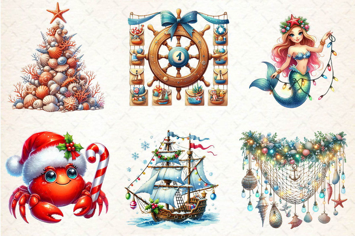 Merry Maritime Christmas Clipart, an Illustration by CreationArt (Photo 3 of 5)