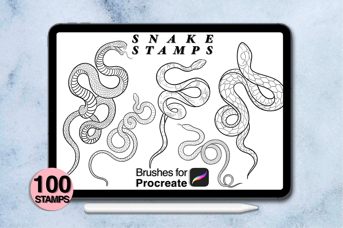100 procreate snake stamps, a Brush Add-On by Arts For Peace (Photo 4 of 9)