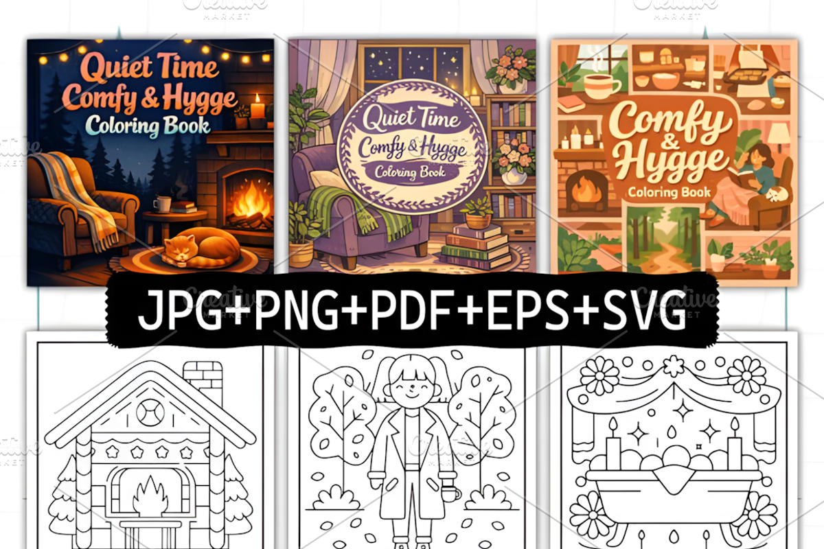 Quiet Time Comfy Hygge Coloring Page, a Decorative Illustration by Ink Gallery (Photo 2 of 4)