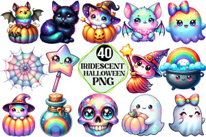 Kawaii Iridescent Halloween Clipart, an Illustration by Pixels.Craft