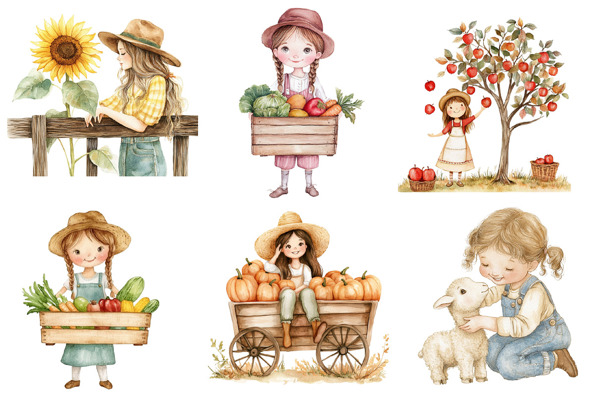Adorable Girl Farmer Clipart PNG, an Illustration by SinaCreation (Photo 4 of 4)