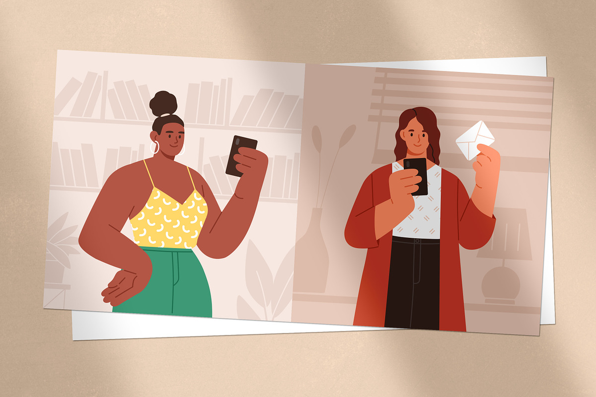 Young women use smartphones, a Person Illustration by Good Studio (Photo 3 of 3)