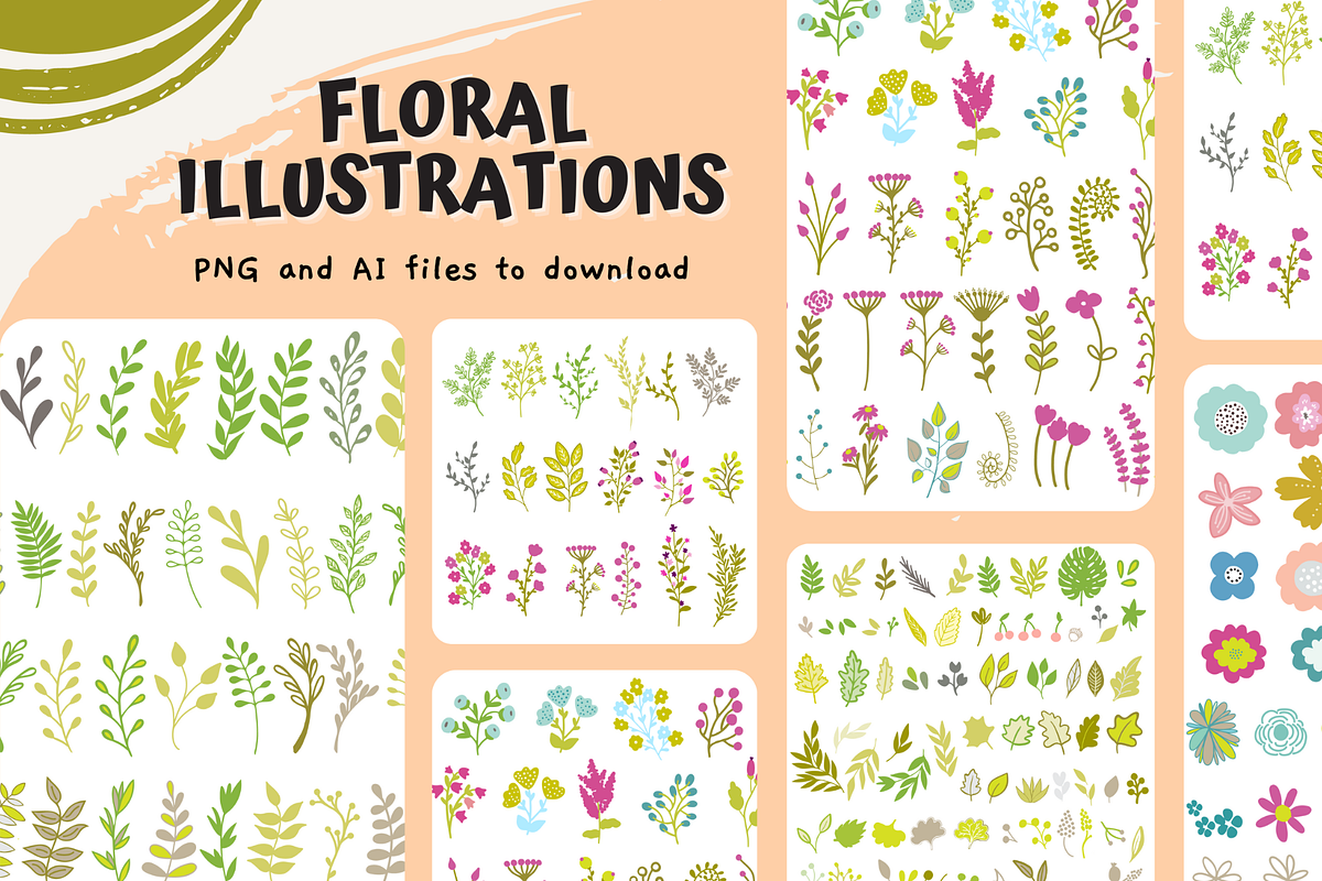 Floral illustrations, vector objects, an Object Graphic by bigmomentsdesign (Photo 1 of 8)