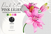 Watercolor Pink Lily Floral Elements, an Object Graphic by KarinkaBU (Thumbnail 6 of 6)