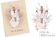 Easter Card Cross Art He Is Risen, a Card Template by PawGraphic (Thumbnail 1 of 10)
