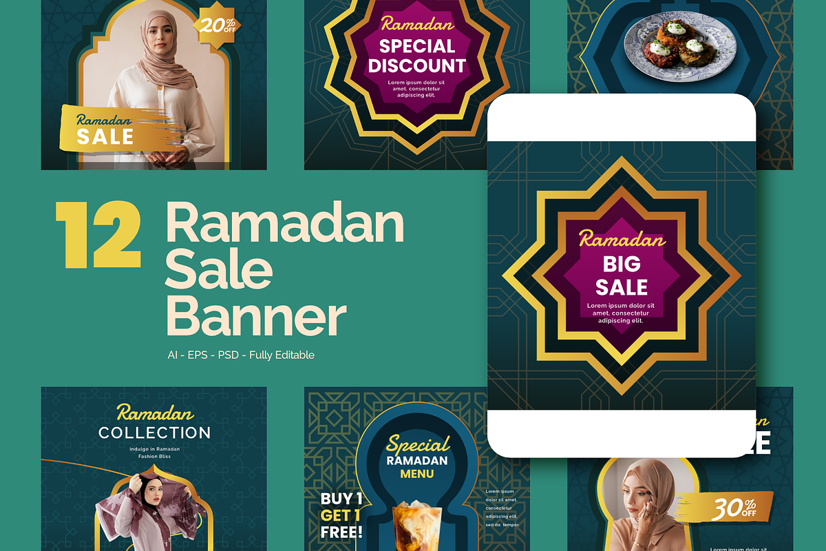Green Gold Ramadan Sale Banner, a Social Media Template by Kalstud (Photo 1 of 5)