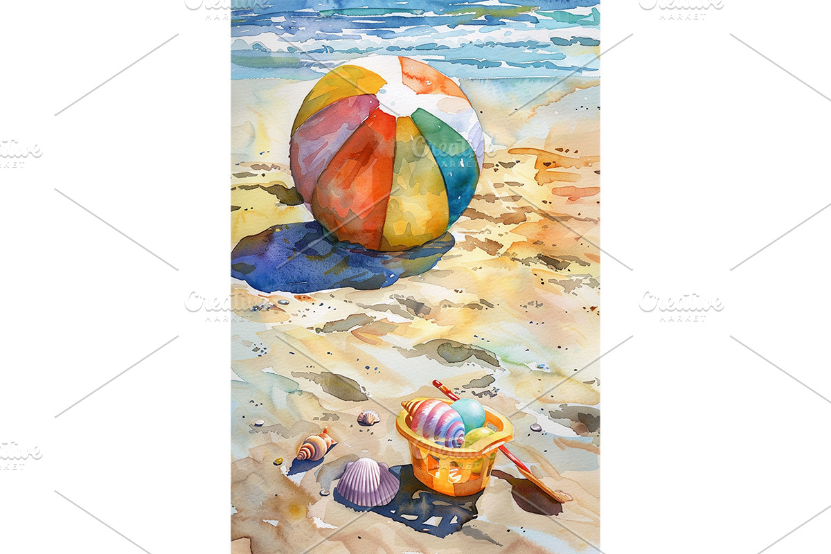 Colorful Beach Ball and Toys Art, an Animal Illustration by Art Paradise Studios