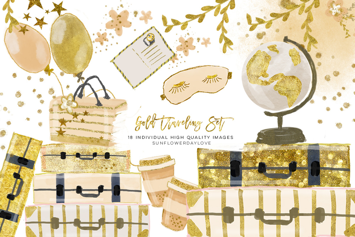 Gold Luggage Clipart set, an Illustration by Sunflower Day Love (Photo 1 of 3)