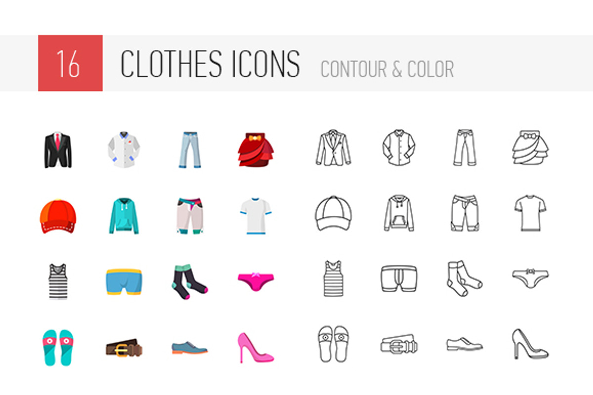 16 Clothes icons and some variations, an Outline Icon by Anton