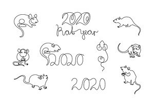 New Year 2020 Year Of The Rat Set.