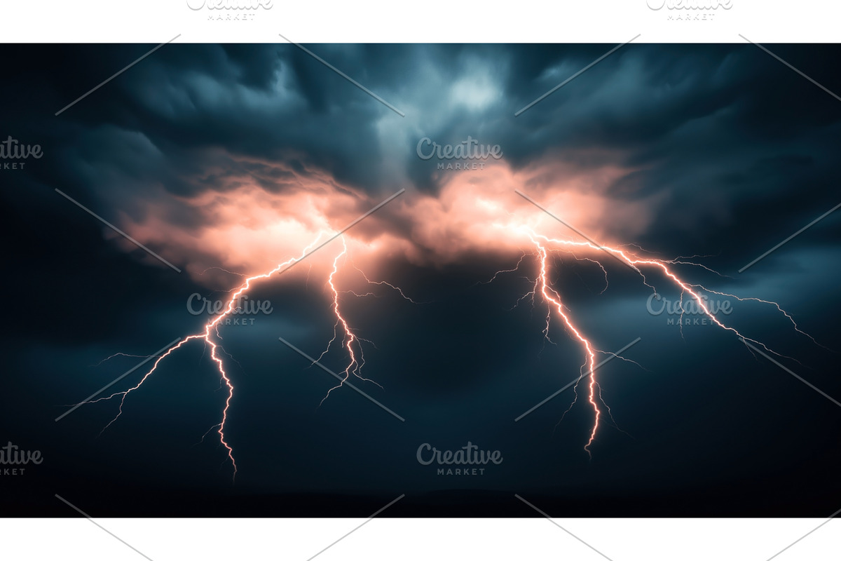 Dramatic lightning bolts striking, an Illustration by Sergey Kotenev