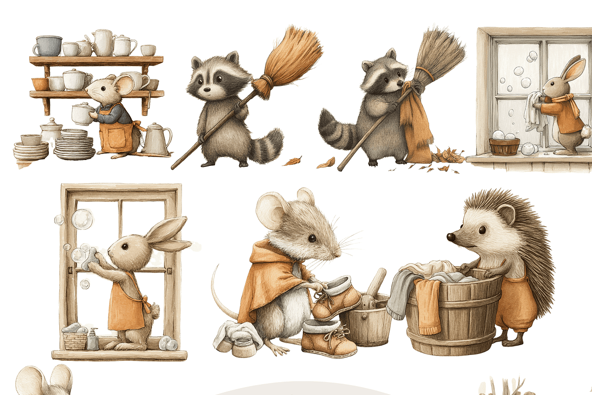 Spring Clipart Animals Cleaning Set
