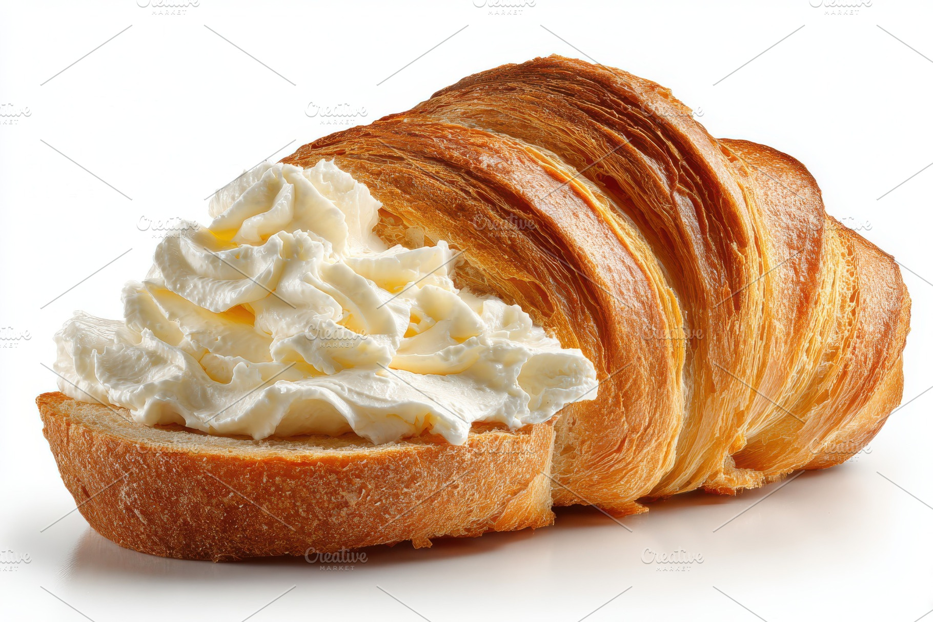 Delicious croissant with creamy topp, a Photo by Pixeness Studio