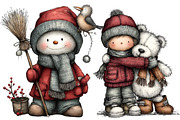 Whimsical Christmas Snowman Clipart, an Illustration by DreamArtGraphic (Thumbnail 3 of 5)