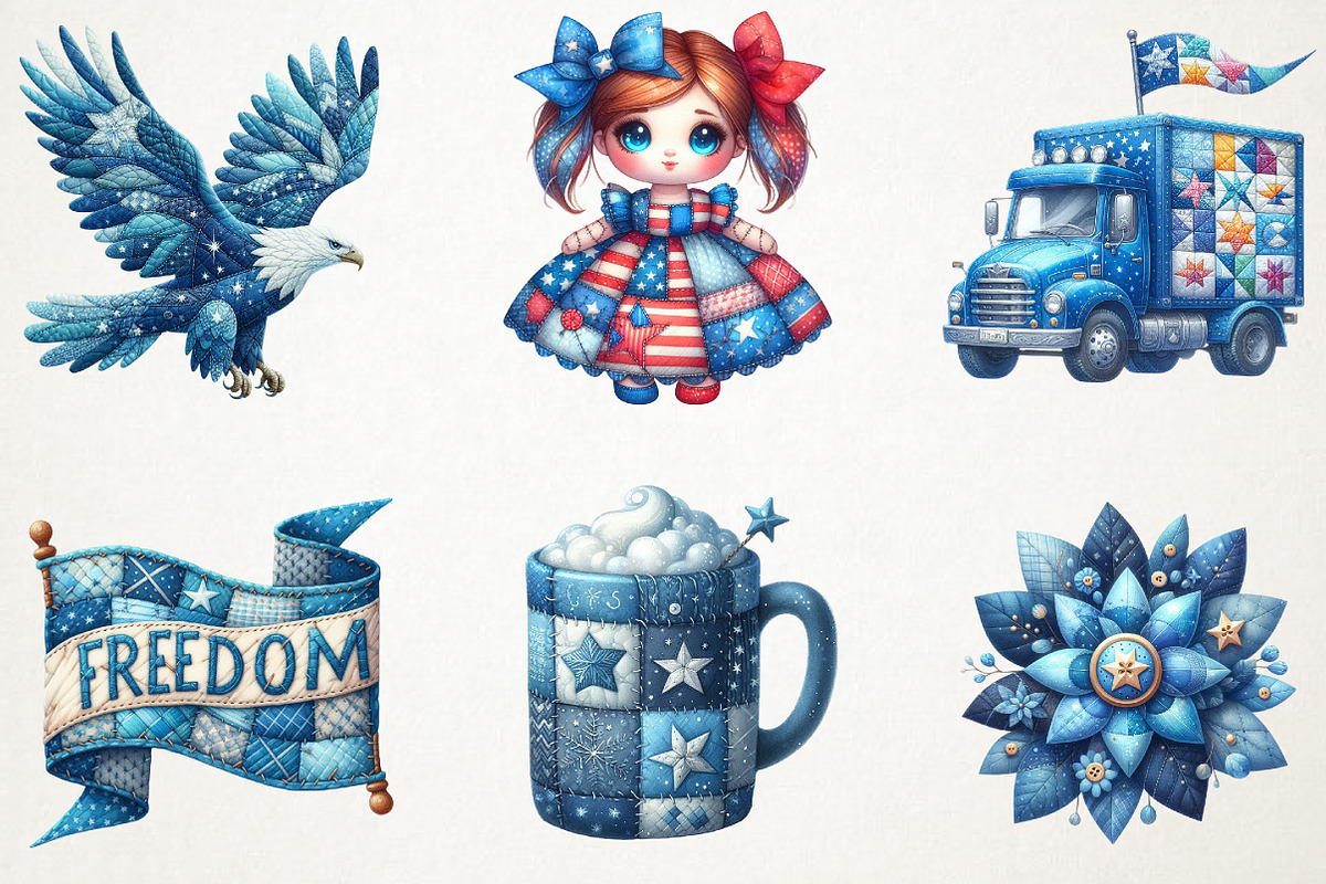 Patchwork Blue Patriotic Sublimation, an Illustration by RobertsArt (Photo 6 of 7)