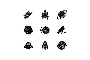 Astronautic Black Glyph Icons Set