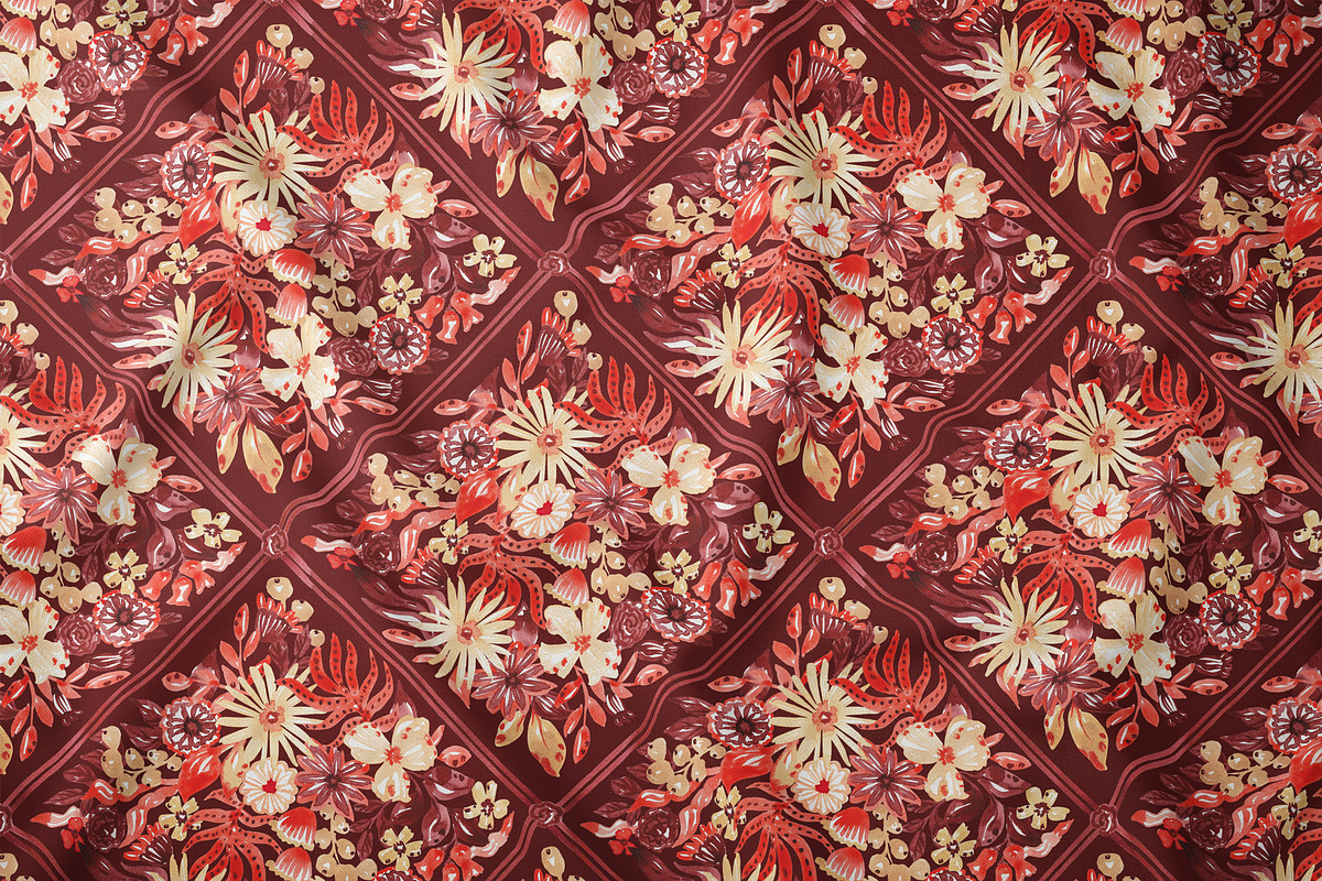 Fall Floral Grid Ornamental Pattern, a Pattern Graphic by SirenaArt (Photo 10 of 11)