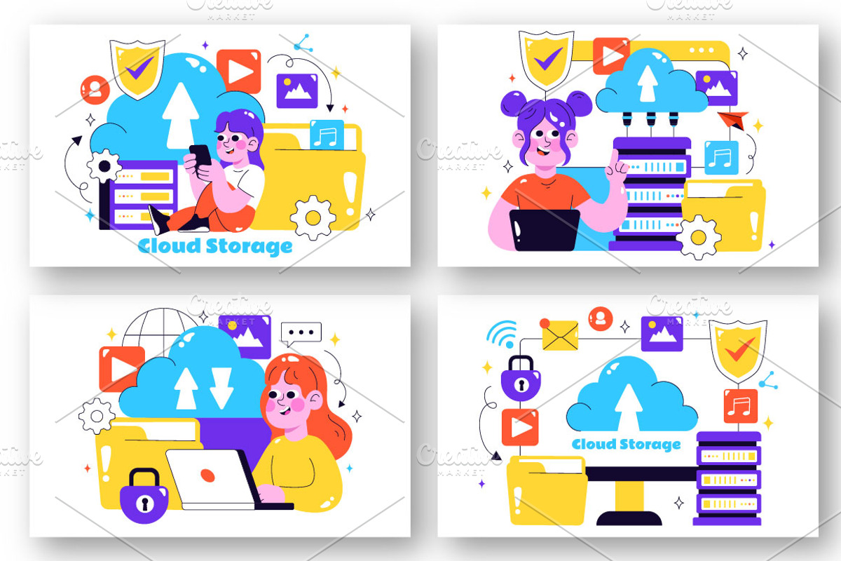 10 Cloud Storage Illustration, a Technology Illustration by denayunebgt (Photo 3 of 4)
