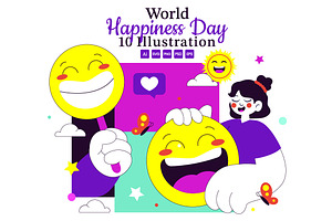 10 World Happiness Day Illustration, a Person Illustration by denayunebgt
