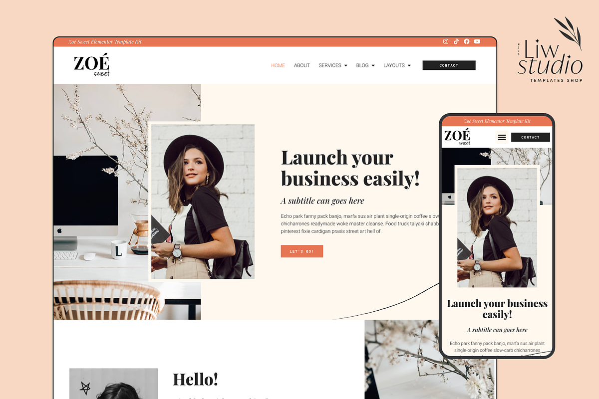 Feminine WordPress Theme Elementor, a WordPress Template by Liw studio (Photo 1 of 8)