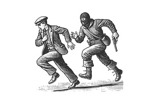 Robber in Mask Chasing Man in Suit, a Person Illustration by AlexArt