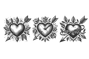 Heart and Arrow Tattoo set vector, an Illustration by AlexArt