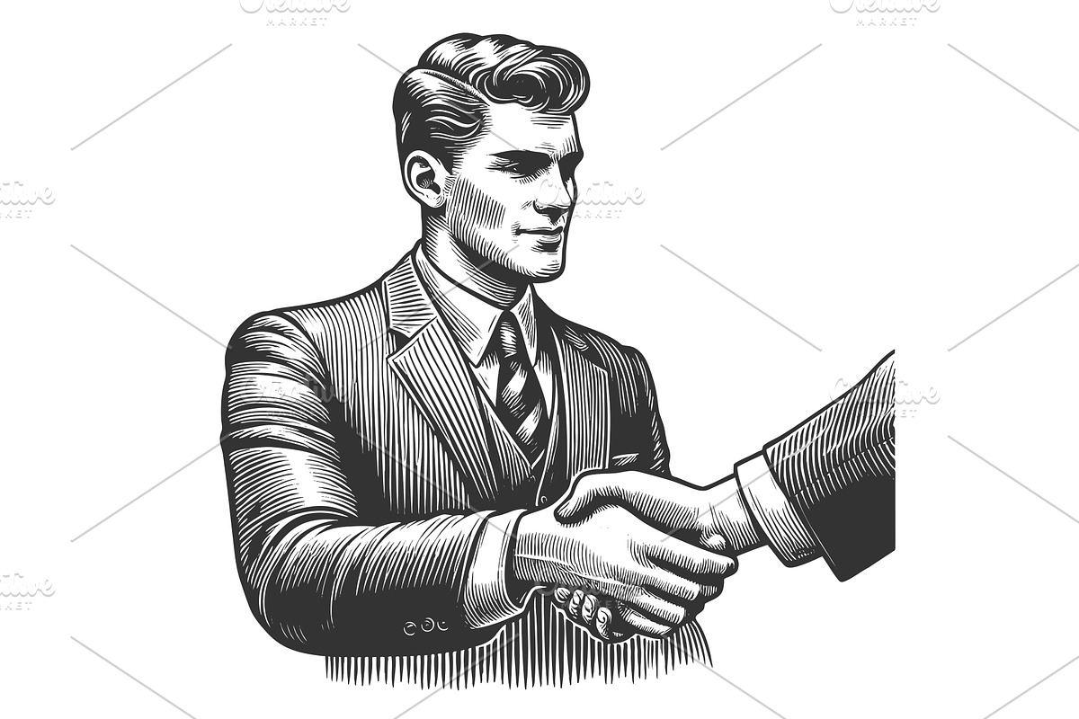 businessman handshake sketch vector, a Person Illustration by AlexArt