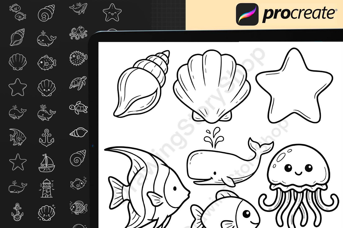 130 Ocean Animals Procreate Stamps, a Brush Add-On by DrawingStoryShop (Photo 2 of 6)