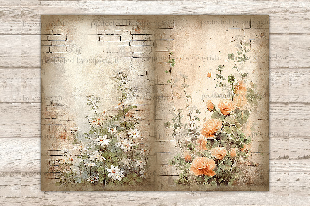 Flower Junk Journal Pages, a Decorative Illustration by GlamArtZhanna (Photo 5 of 9)